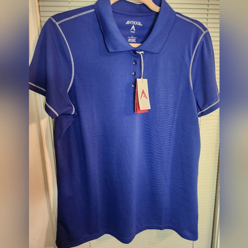 Box D Antigua ladies blue and white golf pole nwt p2p 20.5 size L - Picture 2 of 8